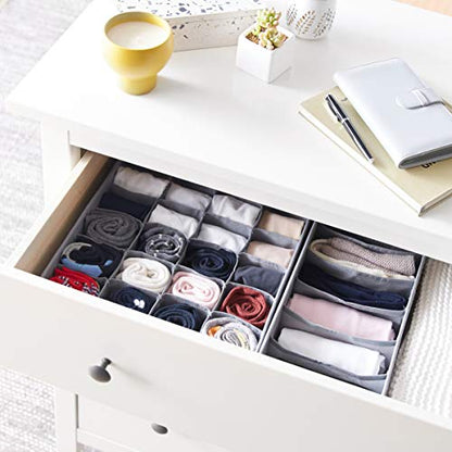 Amazon Basics Deep Drawer Organizer for Clothes, Collapsible Storage Boxes for Socks, Underwear and Baby Items, Set of 4, Gray | Pack of 2 - size: Pack of 2