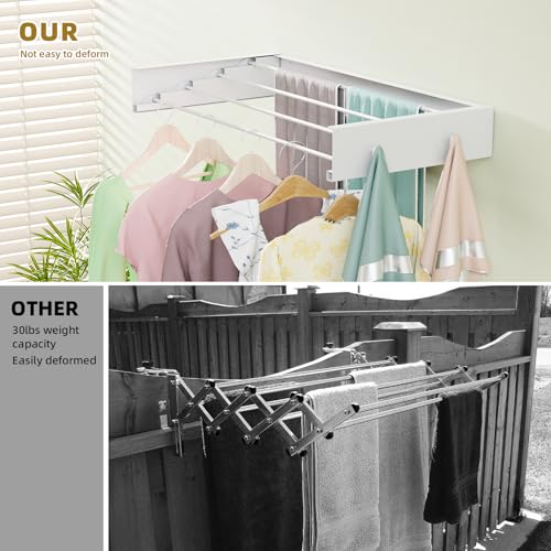 BAKON Wall Mounted Clothes Drying Rack 23.6'',Space Saving for Laundry Room | Heavy Duty Foldable Drying Rack Clothing for Hanging Towel, 60lbs Capacity, 4 Towel Hooks and 4 Rods - size: 23.6''【4 Hooks】