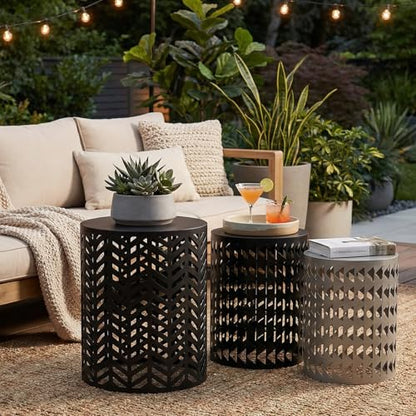 Round Coffee End Tables Set of 3 for Home Office Indoor Garden Outdoor | ZOMEYLPO Multifunctional Nesting Outdoor Side Table,Modern Furniture Nightstands Decor Side Tables Stand Metal Black Gray