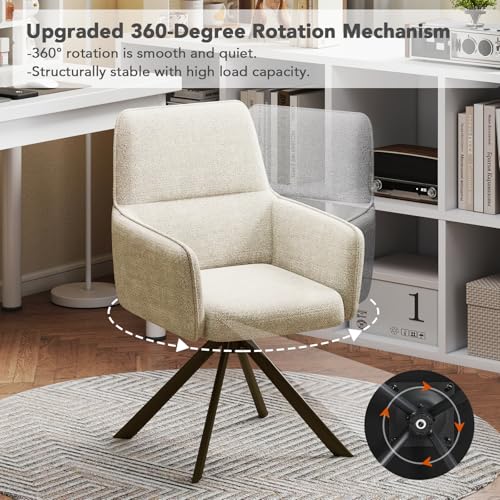 Modern Swivel Dining Chairs Set of 2, Upholstered Dining Room Chairs with Thicken Cushion, 360°Swivel Dining Chairs with Metal Legs for Dining Room, Kitchen, Bedroom, Chenille, Beige - color: Beige, size: Set of 2