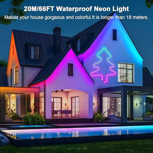 Cozylady 66Ft (33Ft * 2 Rolls) RGB LED Neon Rope Lights for Bedroom, 20m LED Strip Lamp with Double Sided Adhesive Tape, App/Remote Control DIY Lights Decorate The Outdoor and Indoor of Your Home - size: 66 ft