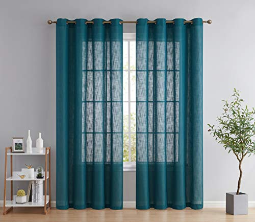 HLC.ME Abbey Faux Linen Textured Semi Sheer Privacy Sun Light Filtering Transparent Window Grommet Long Thick Curtains Drapery Panels for Bedroom & Living Room, 2 Panels (54 W x 54 L, Grey Teal Blue) - color: Grey Teal, size: 54"W x 54"L (Pack of 2)