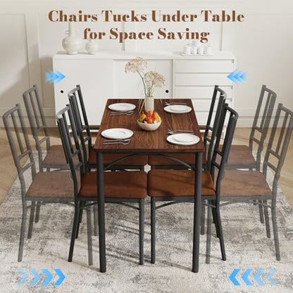 5-Piece Dining Table Set with 4 Chairs & Adjustable Feet, Upholstered Seats Kitchen Table and Chairs Set of 4, Space-Saving Design for Small Apartments and Dining Rooms, Walnut - color: Walnut, size: 5-piece