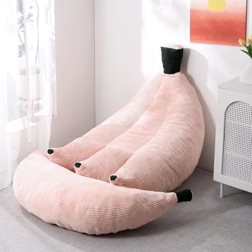 Banana Chaise Lounge Sofa Chair for Living Room, Bean Bag Chair with Ottoman, Floor Sofa Bed with Footrest, Comfy Convertible Lounger, Plush Couch for Bedroom, Dorm (Pink, King) - color: Pink, size: King