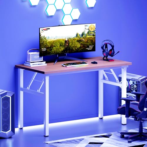 DlandHome 39 inches Folding Table Computer Desk Portable ActivityTable Conference Table Home Office Desk, Fully Assembled Teak and White DND-ND5-100TW | Foldable Writing Table for Small Spaces Bedroom, No Assembly Required, Wood Top Metal Frame, Collapsib