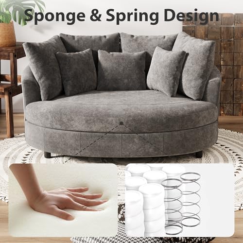 Chifee & Vingol 70 Inches Oversized Accent Barrel Chair Extra Large Chenille Accent Chair Extra Wide Armchair with 7 Pillows for Living Room,Bedroom,Home Theater - Oversized Gray - color: 70"- Gray