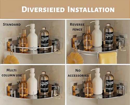 Corner Shower Caddy, Stainless Steel 304, Integrated Molding Bathroom Shelves, Wall Mounted Shower Organizer with Nail Free Adhesive, Suit for Corner Storage Racks in Bath Kitchen(2 Pack)