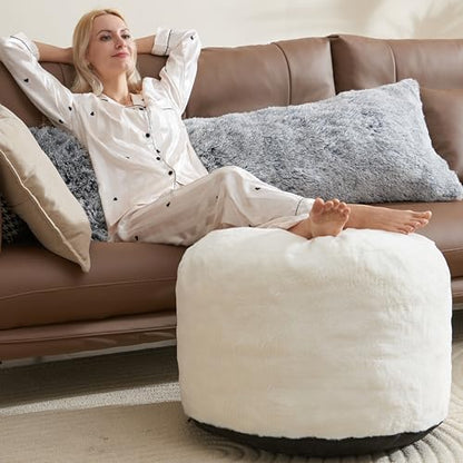 WSOFRLAC Pouf Ottoman Foot Rest 26"x18" Footstools and Ottomans Small with Filling Cream, Small Beige Ottoman Foot Rest Ivory Poofy Stool Soft Poofs/Ottomans Furniture Living Room Ottom Footstool - color: Beige, size: 26"D x 26"W x 18"H