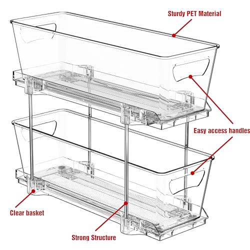 Simple Houseware 2 Tier Narrow Drawer Cabinet Pull-Out Organizer, Clear
