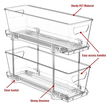Simple Houseware 2 Tier Narrow Drawer Cabinet Pull-Out Organizer, Clear