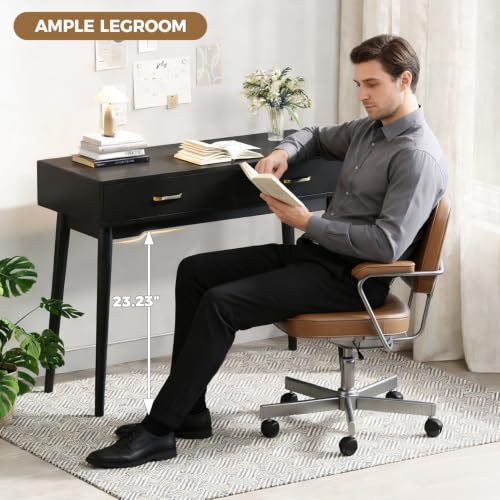 FUNKOCO Black Small Vanity Desk with Drawers, 40 Inch Simple Writing Desk | Vanity Desk No Mirror with 4 Solid Legs, Modern Computer Desk for Small Spaces, Home Office, Study - color: Black