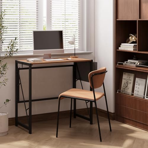GarveeHome 31.5 Inch Folding Gaming Writing Computer Work Desk for Home Office,with Storage Bag & Hook,Space-Saving,Easy to Fold,Small Table for Bedroom,Apartment,Rustic Brown - color: Rustic Brown, size: 31.5"W x 15.7"D