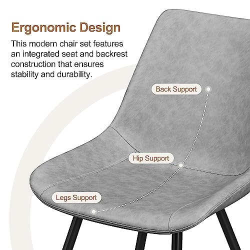 Yaheetech Dining Chairs Set of 2 Mid Century Modern Kitchen Chairs Gray | Faux Leather Upholstered Dining Room Chairs with Metal Legs and Curved Backrest, Armless Side Chairs for Kitchen Living Room - color: Grey, size: Set of 2