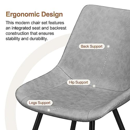 Yaheetech Dining Chairs Set of 2 Mid Century Modern Kitchen Chairs Gray | Faux Leather Upholstered Dining Room Chairs with Metal Legs and Curved Backrest, Armless Side Chairs for Kitchen Living Room - color: Grey, size: Set of 2