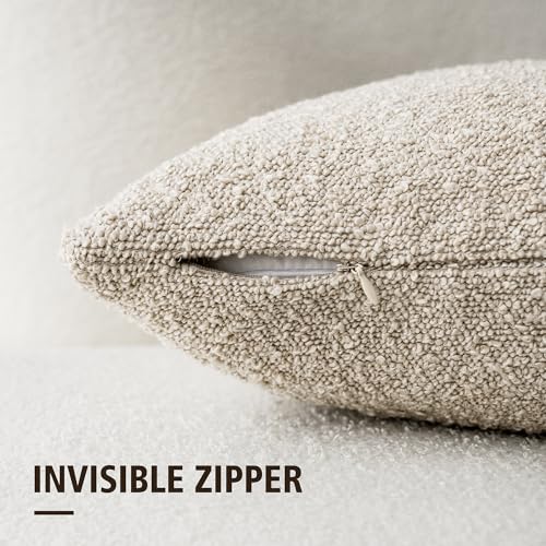 Foindtower Textured Boucle Throw Pillow Covers Accent Solid Lumbar Pillow Cases Cozy Soft Decorative Couch Cushion Case for Chair Sofa Bedroom Living Room Home Decor, 12 x 20 Inch,Beige Oatmeal - color: Oatmeal, size: 20" x 12" (Pack of 1)