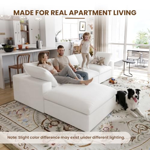 79" Cloud Modular Sofa, Convertible Modular Loveseat Couch, Cotton Linen Fabric Sofa for Living Room, Apartment and Bedroom, Removable Covers, 2 Pillows, White - color: White, size: 2-Seater