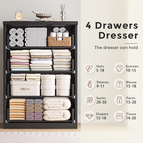 Jocoevol 4 Drawer Dresser for Bedroom, Black Dresser Chest of Drawers - Large Wood Dressers TV Stand with Deep Drawers Dressers for Living Room, Hallway, Entryway - Black - color: Black