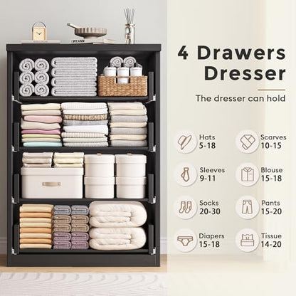 Jocoevol 4 Drawer Dresser for Bedroom, Black Dresser Chest of Drawers - Large Wood Dressers TV Stand with Deep Drawers Dressers for Living Room, Hallway, Entryway - Black - color: Black