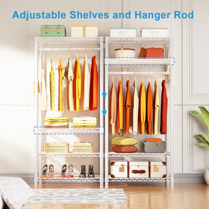 H4 Mini Portable Closet, 4 Tiers Freestanding Clothing Garment Rack for Small Space, Metal Clothes Wardrobe System for Bedroom, 23.6" W x 14" D x 76.4" H, Load 502 lbs, White | Metal Clothes Wardrobe System for Apartment, Small Space and Bedroom, Load 502