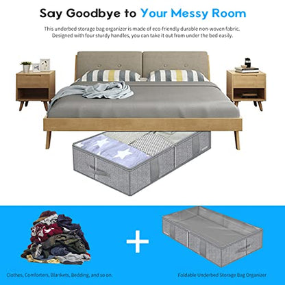 Onlyeasy Breathable Under Bed Storage Bags with 4 Reinforced Handles and Sturdy Side Wall, 2 Pack Eco-friendly Underbed Clothing Blankets Organizer with 2 Strong Zippers, Herringbone Grey, MXRUBBSS2P - color: Upgraded Firm Side Wall - Herringbone Grey