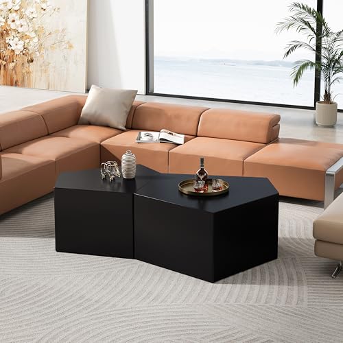 Irregular Nesting Coffee Table Set of 2, Modern Pentagon Side Table Set, 2 Piece Nesting End Table Accent Tables Coffee Table for Living Room Bedroom Apartment - Black - color: 29.33"&24.61" Black