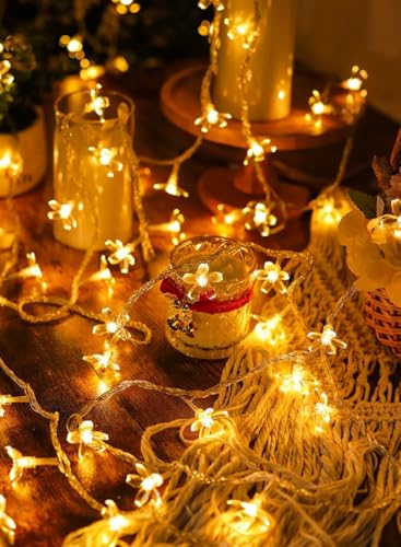 Flower String Lights Plug in, 16ft 50 LED Cherry Blossom Fairy String Lights Warm White for Party Birthday Wedding Christmas Home Decoration, WLD0008