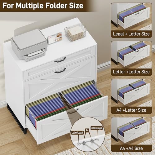 Lateral File Cabinet, Farmhouse File Cabinet with 3 Drawers, Office White | Modern Farmhouse File Cabinet for Legal/Letter/A4 Size Hanging Files, Printer Stand Large Wood Home Office Cabinet - color: Office White