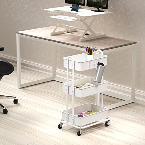 Simple Houseware 3-Tier Heavy Duty Metal Utility Rolling Cart, White - color: White