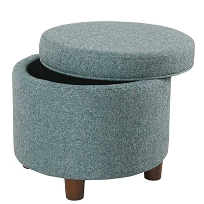 HomePop 19" Round Storage Ottoman - Teal Tweed - color: Teal