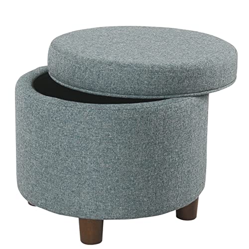 HomePop 19" Round Storage Ottoman - Teal Tweed - color: Teal