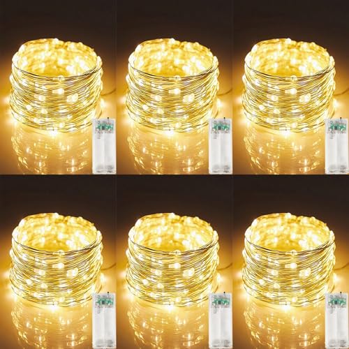 6 Pack Fairy String Lights with Timer, 2AA Battery Operated, IP65 Waterproof, 20 Warm White LED Copper Wire for Indoor Outdoor Decor - size: 6PACK-2AA Battery -6.56FT/20LED-Warm white