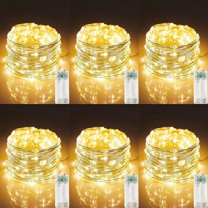 6 Pack Fairy String Lights with Timer, 2AA Battery Operated, IP65 Waterproof, 20 Warm White LED Copper Wire for Indoor Outdoor Decor - size: 6PACK-2AA Battery -6.56FT/20LED-Warm white