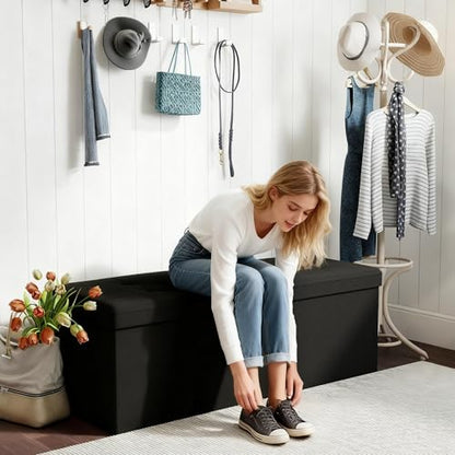 43.5" Folding Storage Ottoman Bench,Rectangle Foot Rest Stool for Living Room and Bedroom Holds 660 lbs,Black - color: Black-43.5"