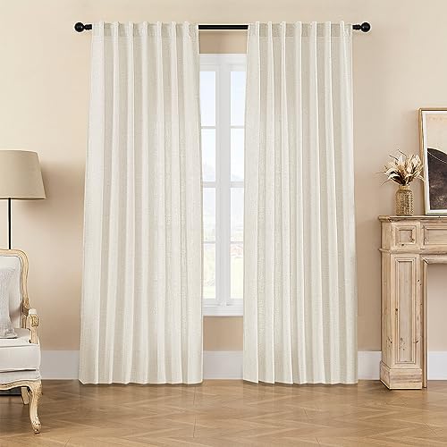 Joydeco Linen Curtains 2 Panel Set, Ivory on Linen Curtains 96 Inch Long, Light Filtering Drapes for Living Room, 70 Inches Wide Drapes with Rod Pocket Back Tab (96" L x 70" W, Ivory on Linen) - color: Ivory on Linen, size: 70"W x 96"L (Pack of 2)