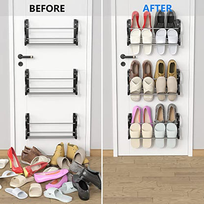 Wall Mounted Shoe Rack 3Pack, No-Drill Organizer for RV and Home | Holds 12 Pairs, Stainless Steel + ABS, Adhesive Mount No Drilling, 4.4" Ultra-Slim, Multi-Scene Use - style: 3 Pack
