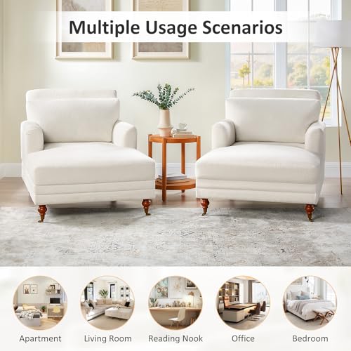 57.48'' Chaise Lounge Chair with Adjustable Backrest, Terry White | Chaise Lounge Chair Indoor, Modern Chaise Lounge Couch, Upholstered Leisure Recliner for Living Room, Apartment, Bedroom - color: White Terry