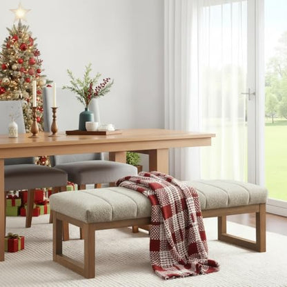 Zihanhome 52.7" Bedroom Bench for End of Bed, Modern Upholstered Teddy Fabric Entryway Bench & Dining Bench, Footrest Stool Bench with Solid Wood Frame for Bedroom, Living Room (Camel) - color: Camel