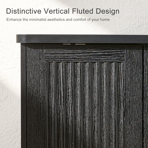 Okvnbjk Modern Sideboard Buffet Cabinet with Storage, Black | Fluted Coffee Bar Cabinet with 4 Doors & Adjustable Shelves for Kitchen, Dining Room, Living Room & Hallway - color: Black