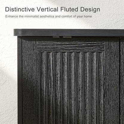 Okvnbjk Modern Sideboard Buffet Cabinet with Storage, Black | Fluted Coffee Bar Cabinet with 4 Doors & Adjustable Shelves for Kitchen, Dining Room, Living Room & Hallway - color: Black