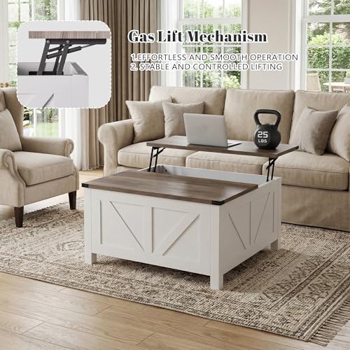35” Farmhouse Coffee Table with Large Storage, Rustic Wood Lift Top Coffee Table for Living Room, Square Center Table with Charging Station&USB, Modern Port Pottery Barn Lift top Table - color: Grey