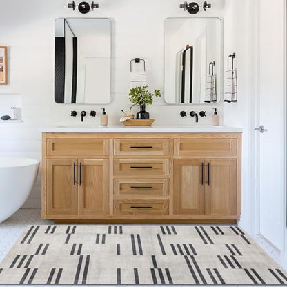 Machine Washable Area Rug Runner - Living Room Bedroom Bathroom Kitchen Entryway Office -Non-Slip Baking Low Pile Stain Resistant Premium - Modern Geometric Loki-Beige & Black 2'6" x 6' - color: Loki - Beige Black, size: 2'6" x 6' (Rectangular)