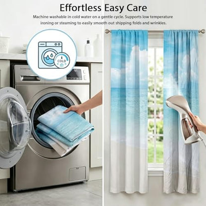 zokyer Coastal Kitchen Curtains, Beach Theme, 27.5" W x 39" L, Rod Pocket | 2 Panels, Hawaiian Tropical Nautical Seascape, S-ummer Blue Sea Sky Ocean Landscape, Sand Short Window Drapes Tiers Decor - size: 27.5"W x 39"L (Pack of 2)