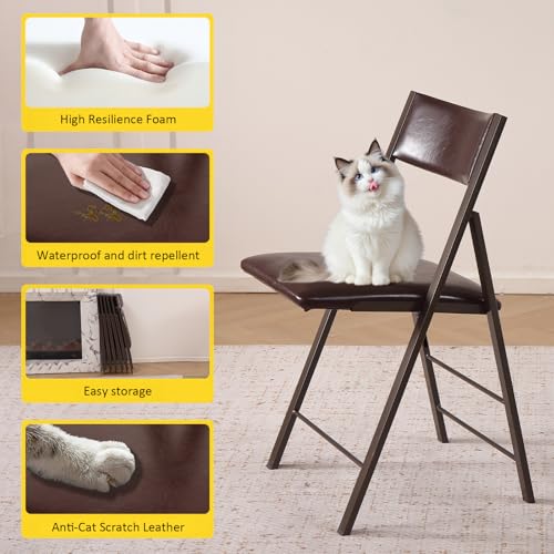 Folding Chairs 2 Pack, 450Lbs Steel Frame Foldable Dining Chairs, Brown | 1.37" Folded, Waterproof Rustproof Indoor Outdoor Padded Folding Chairs for Dining Room, Conference Rooms, Weddings, Events - color: Brown