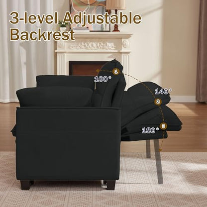 Convertible Sofa Bed, Loveseat Sleeper Sofa with Pull Out Bed and Adjustable Backrest, 3-in-1 Futon Couch for Living Room, Bedroom, Apartment, Black - color: Black, size: Pull Out Sofa Bed