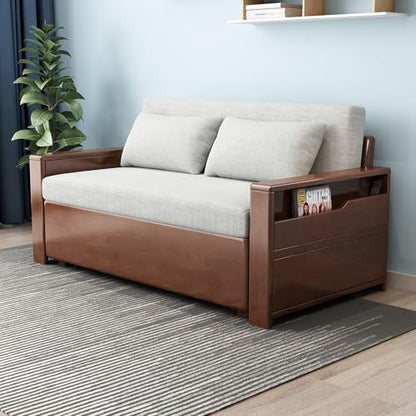71" 3-in-1 Sleeper Pull Out Sofa, Solid Wood Walnut Frame Sectional Couch | Solid wood sofa bed, convertible to guest bed. Great for living rooms, apartments & offices. Also saves space in tiny rooms. - color: Brown-grey8, size: 71inches