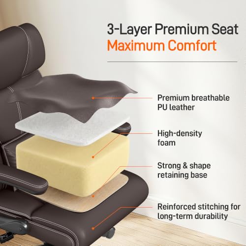 Office Chair, Executive Mid-Back Computer Desk Chair with Flip-up Armrests | 300 Lbs Ergonomic Leather Swivel PC Chair with Rock Function for Working Studying (Coffee) - color: Coffee