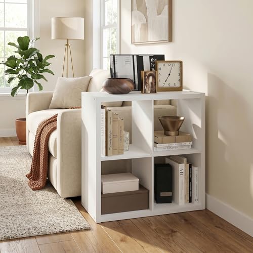 4-Cube Bookshelf, Cubicle Shelf Bookcase with Open Back, Position Reversible Book Shelf, 15 x 30 x 30, for Home Office, Living Room, White - color: White, size: 4 Cube