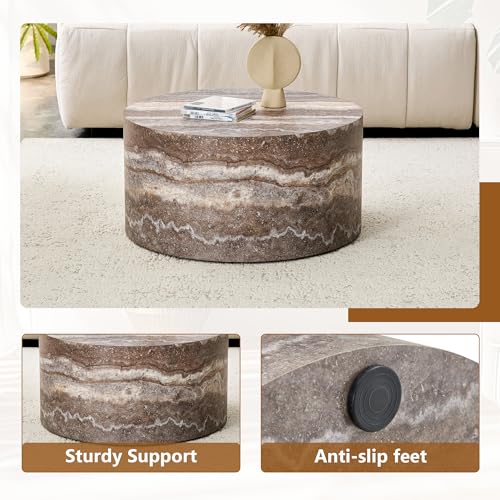 Round Coffee Table, 23.6" Modern Grey Faux Marble Drum Coffee Table, Round Accent Center Table for Living Room Apartment Small Spaces, No Assembly Required - color: 24'' Brown Grey, size: 24'' Round Coffee Table