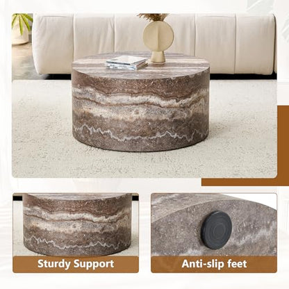 Round Coffee Table, 23.6" Modern Grey Faux Marble Drum Coffee Table, Round Accent Center Table for Living Room Apartment Small Spaces, No Assembly Required - color: 24'' Brown Grey, size: 24'' Round Coffee Table