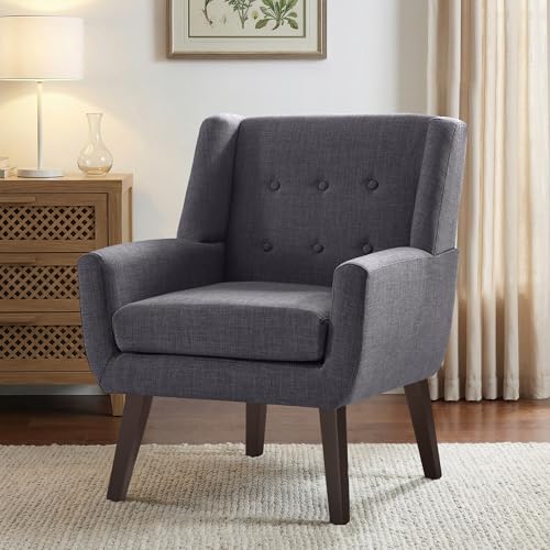 HUIMO Accent Chair for Living Room,Upholstered Button Linen Armchair Chair | Mid Century Modern Tufted Armchair with Fabric,Comfy Arm Chairs for Club Living Room Reading Bedroom,Waiting Room Dark rey - color: Grey